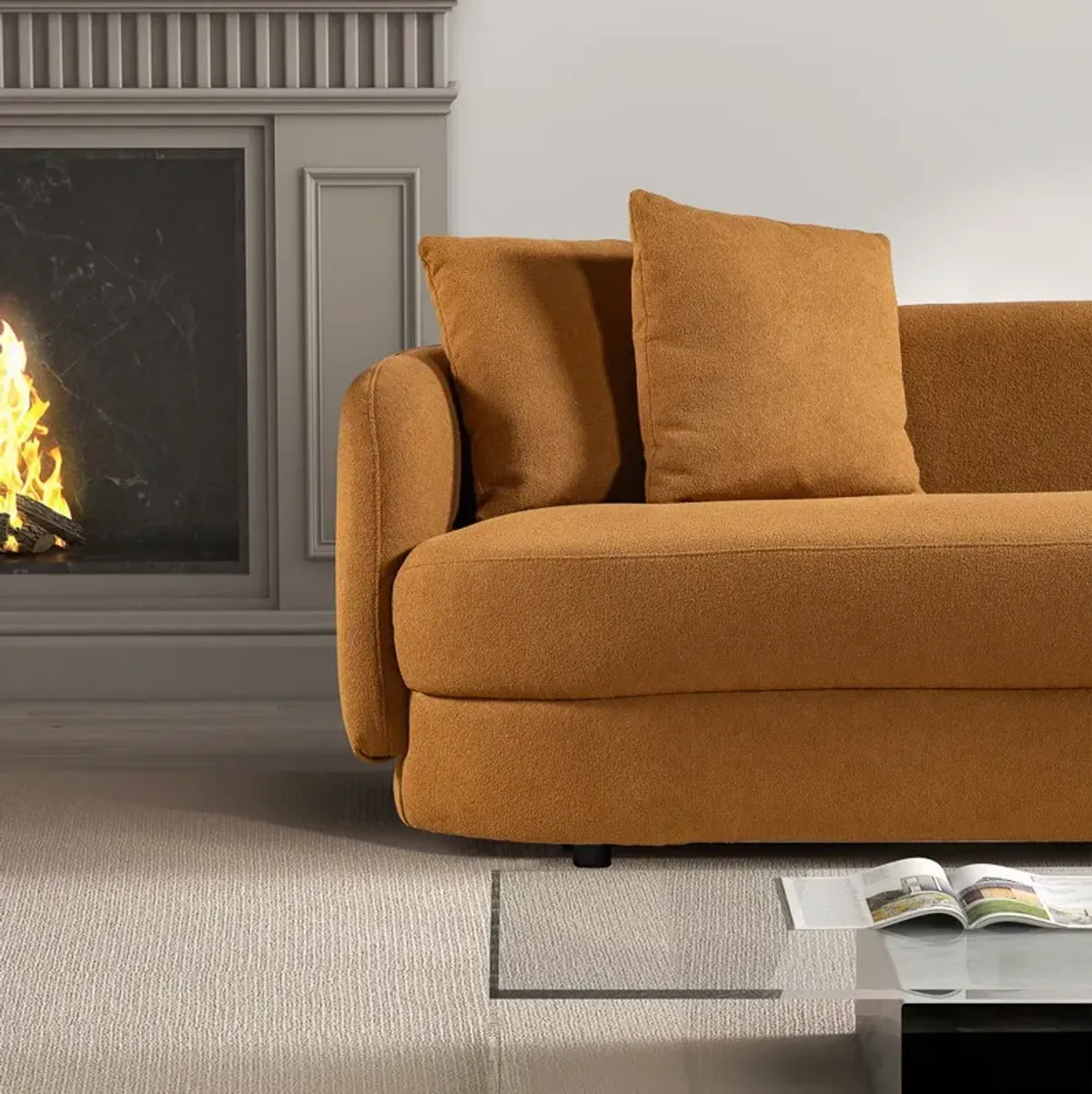 Highland Cognac Boucle Corner Sofa