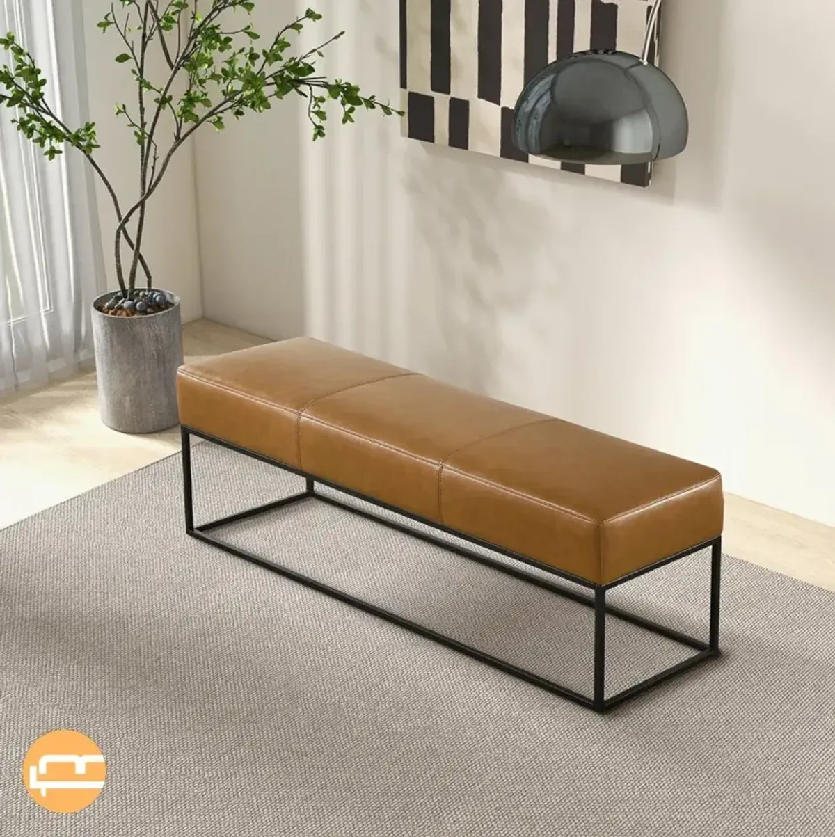 Palacios Tan Leather Bench