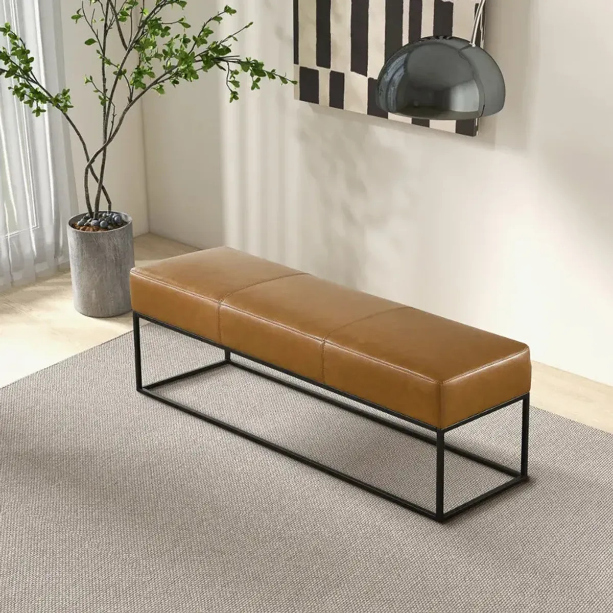 Palacios Tan Leather Bench