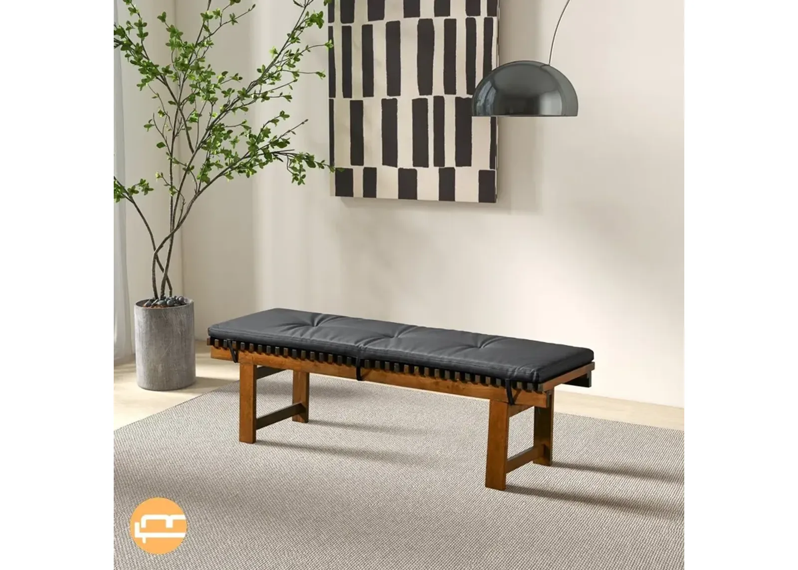 Evans Black Leather Bench