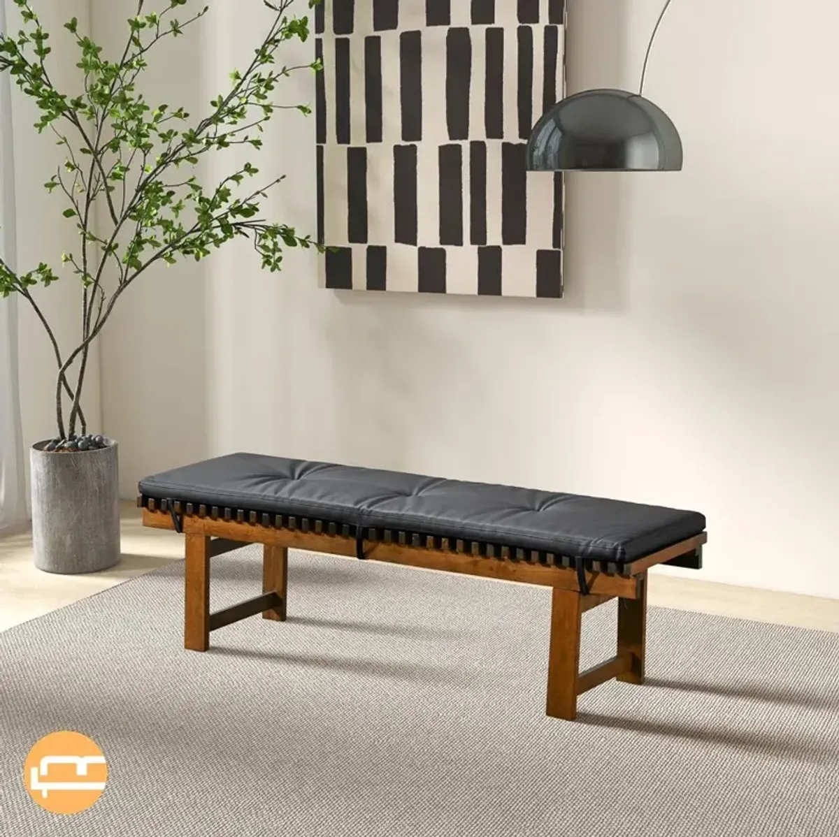 Evans Black Leather Bench