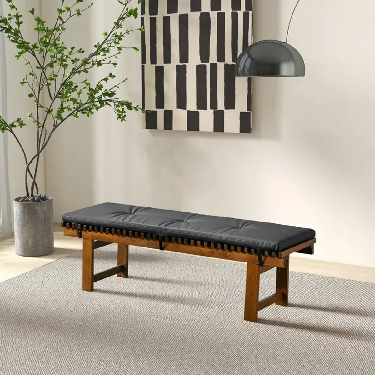 Evans Black Leather Bench