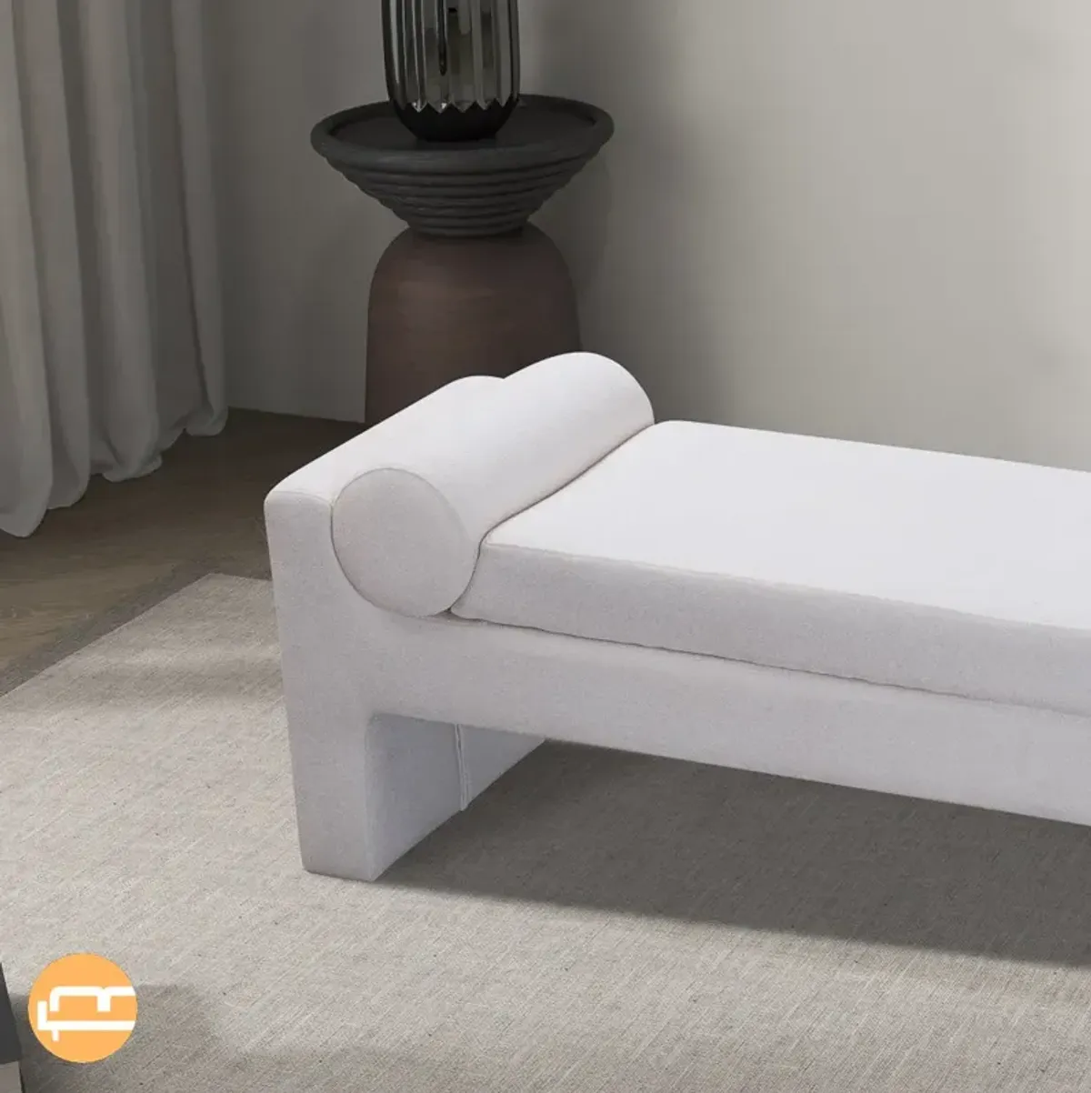 Orion White Boucle Bench