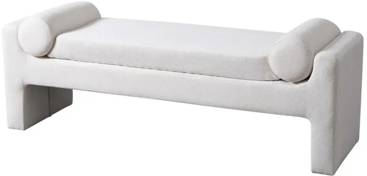 Orion White Boucle Bench