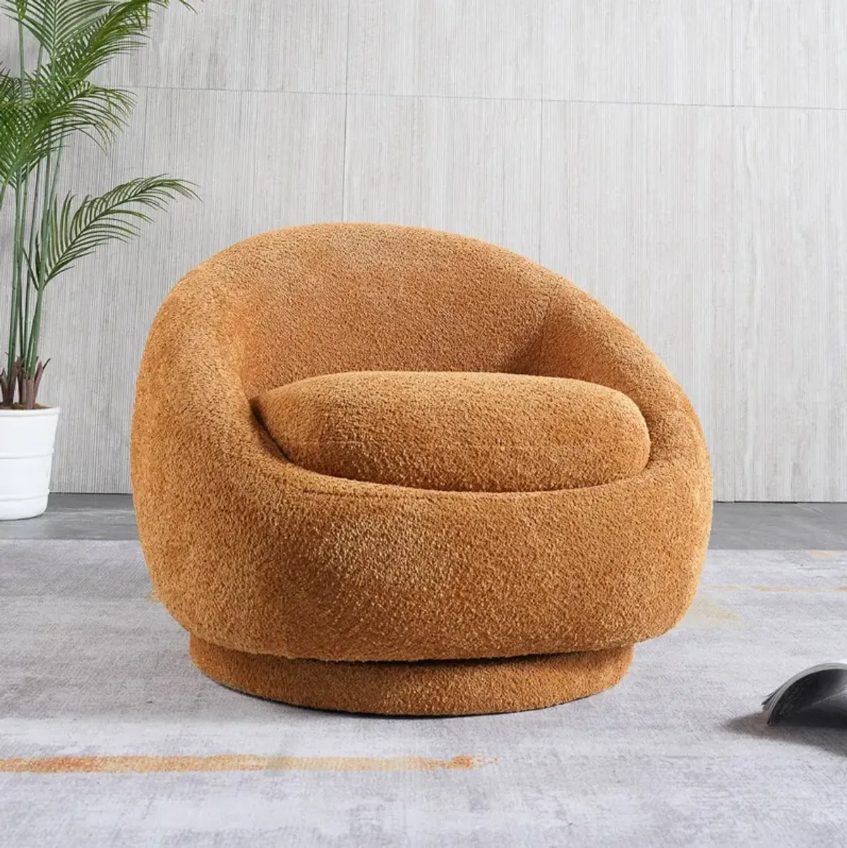 Crockett Orange Boucle Swivel Barrel Chair