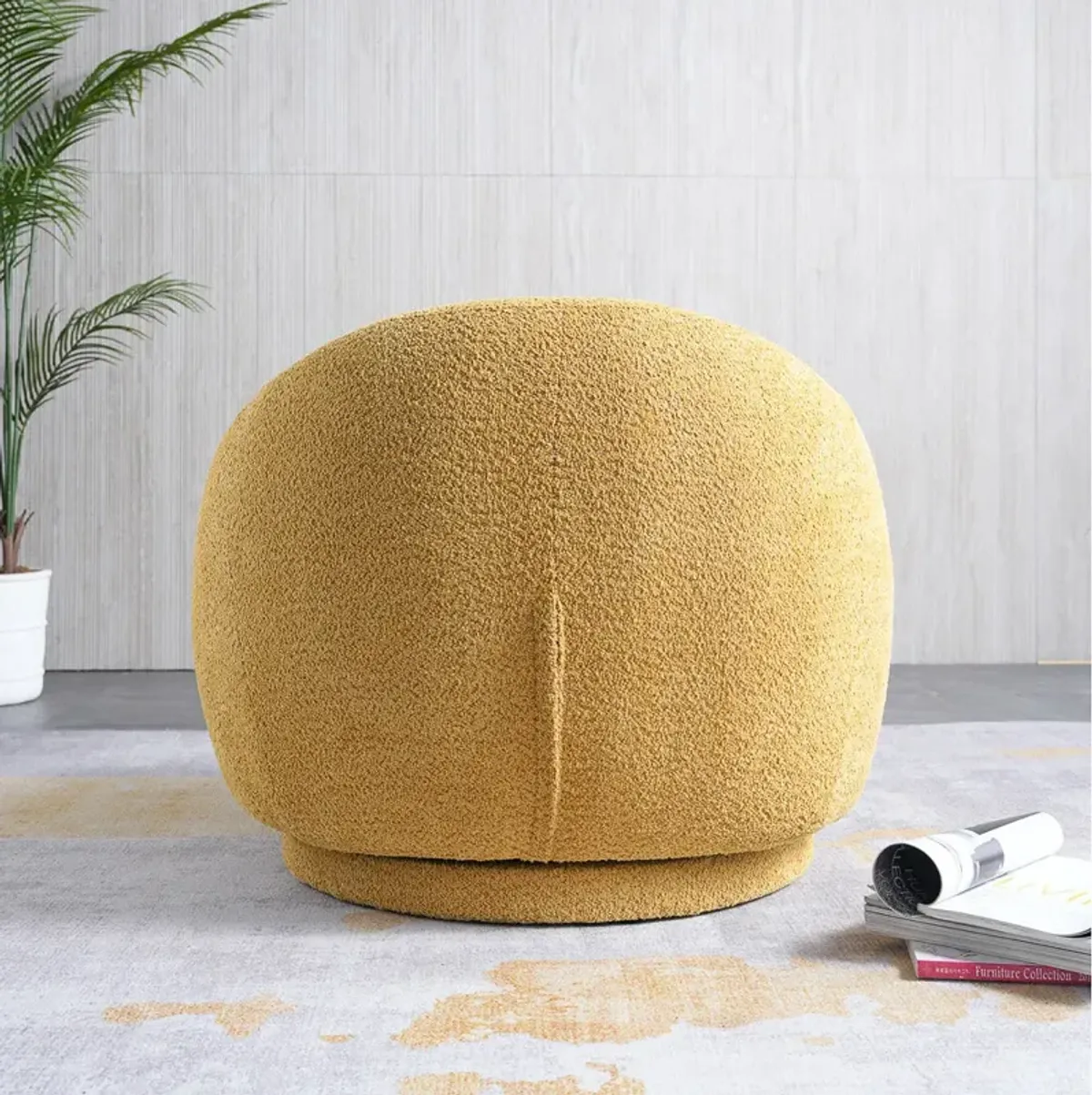 Crockett Yellow Boucle Swivel Barrel Chair