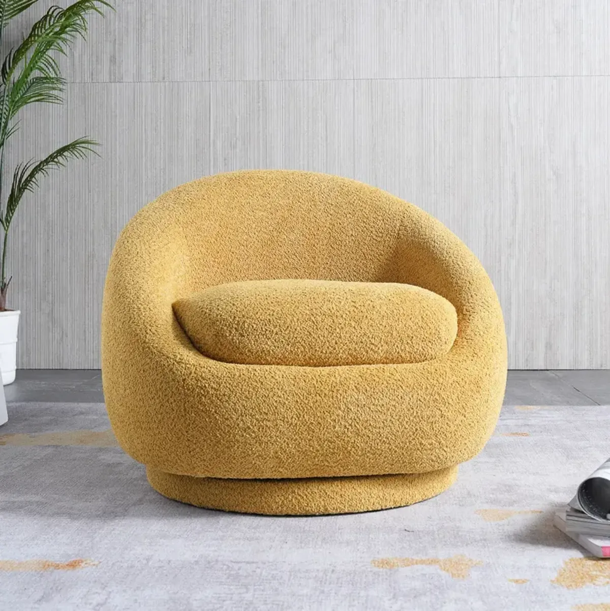 Crockett Yellow Boucle Swivel Barrel Chair