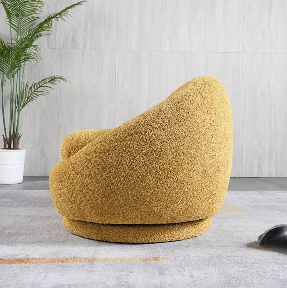 Crockett Yellow Boucle Swivel Barrel Chair