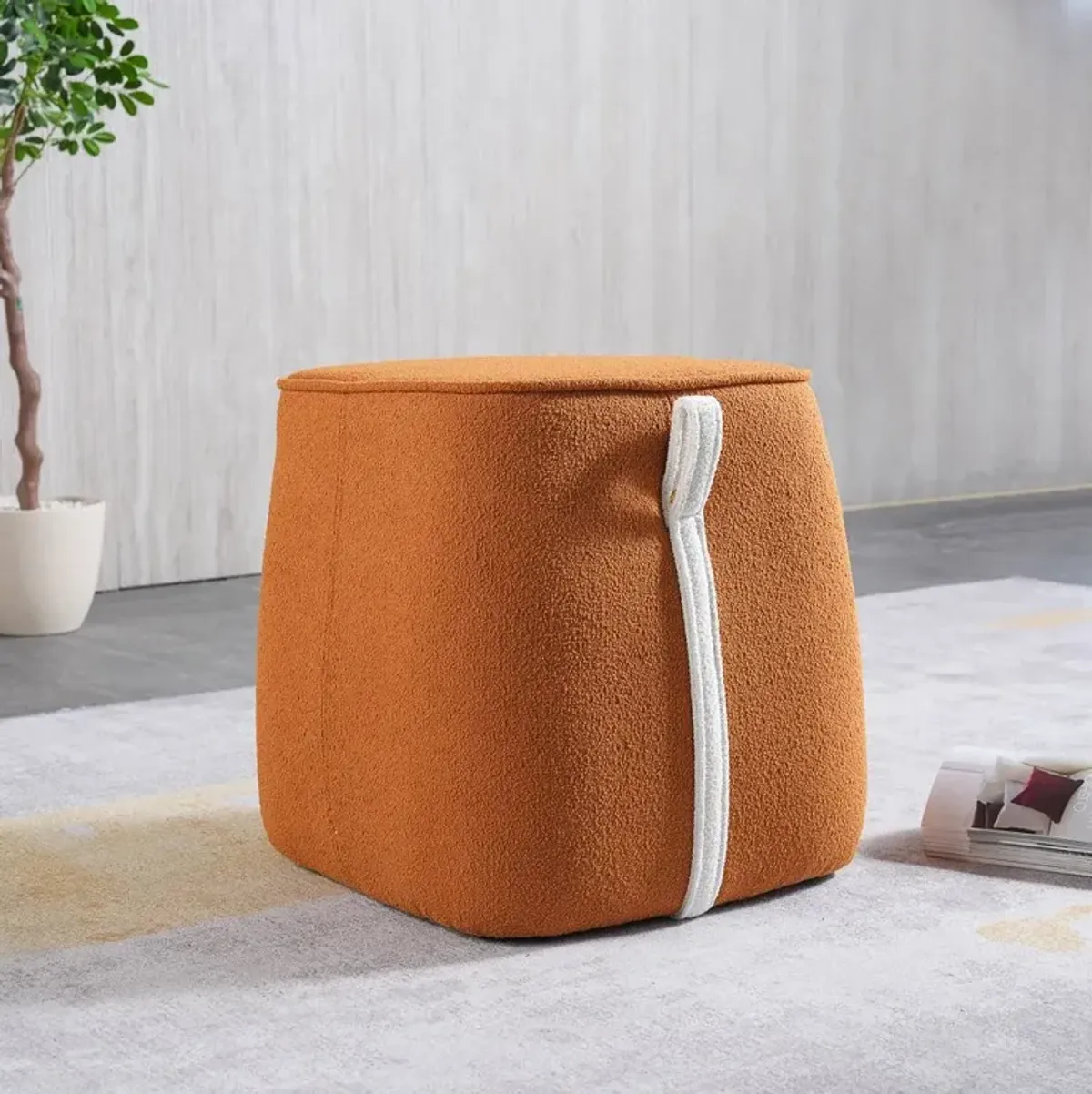Brady Orange Boucle Stool