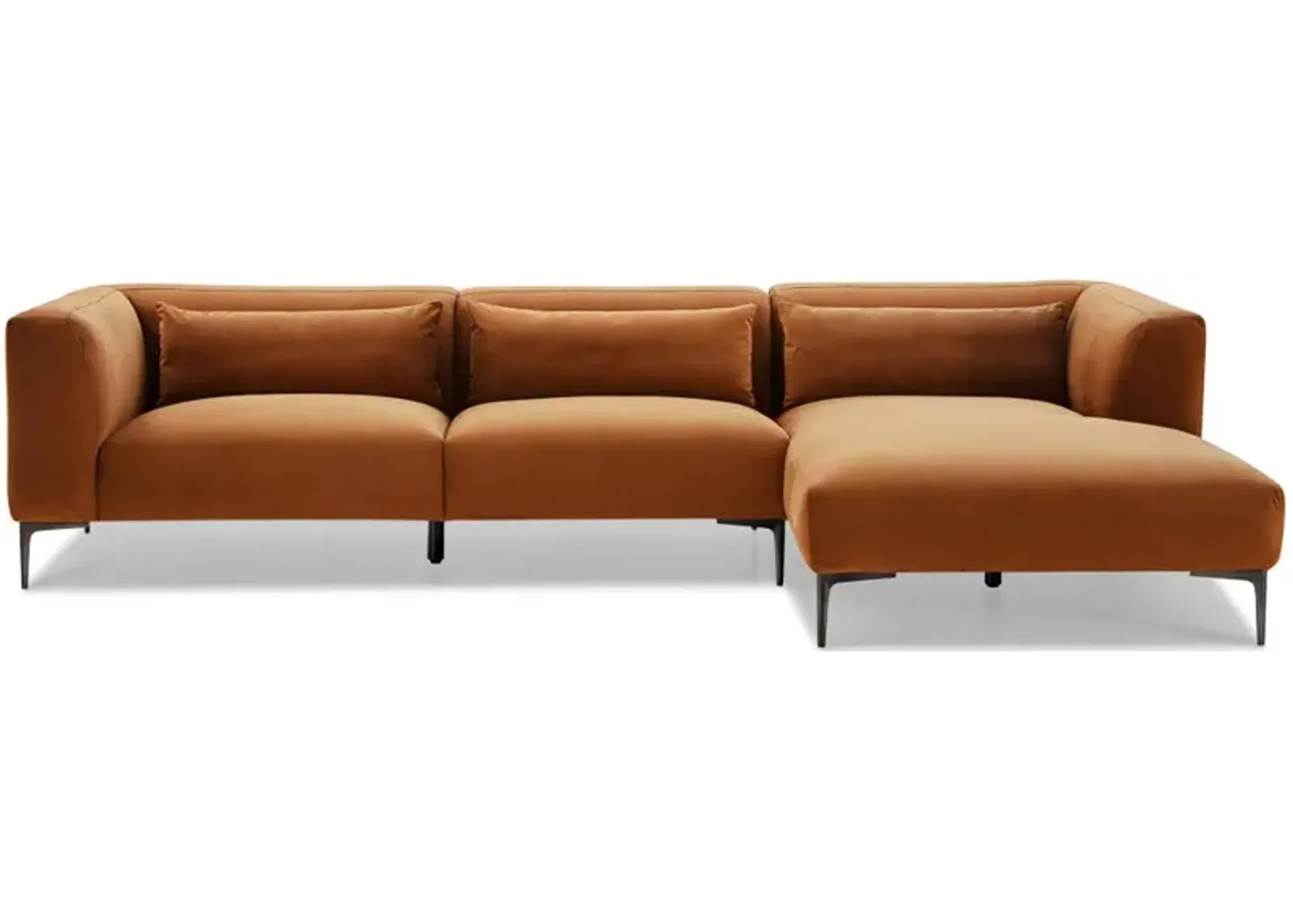 Savoy Burnt Orange Velvet L Shaped Right Sectional Sofa