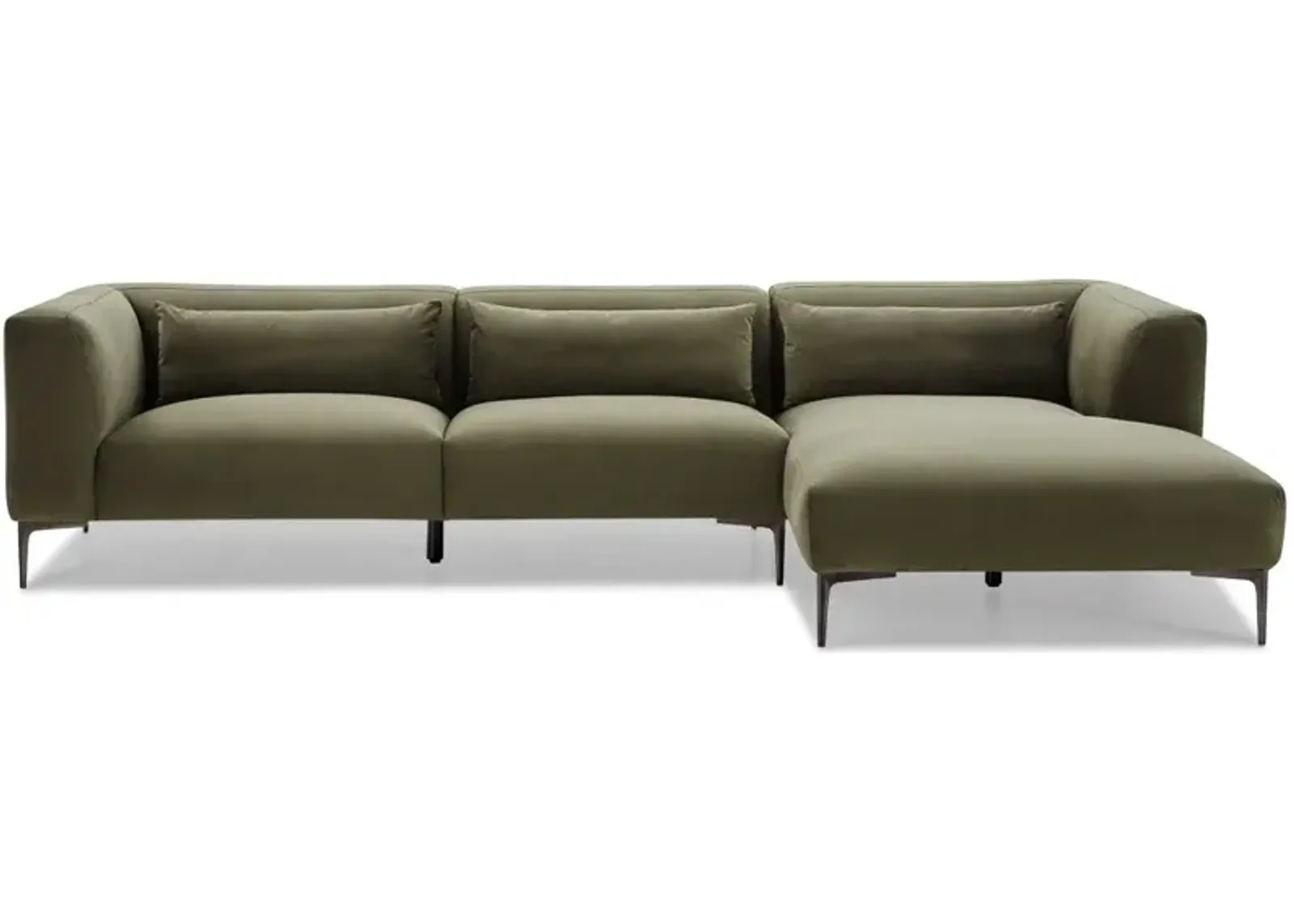 Savoy Green Velvet L Shaped Right Sectional Sofa