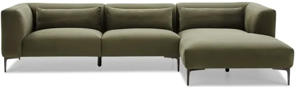 Savoy Green Velvet L Shaped Right Sectional Sofa