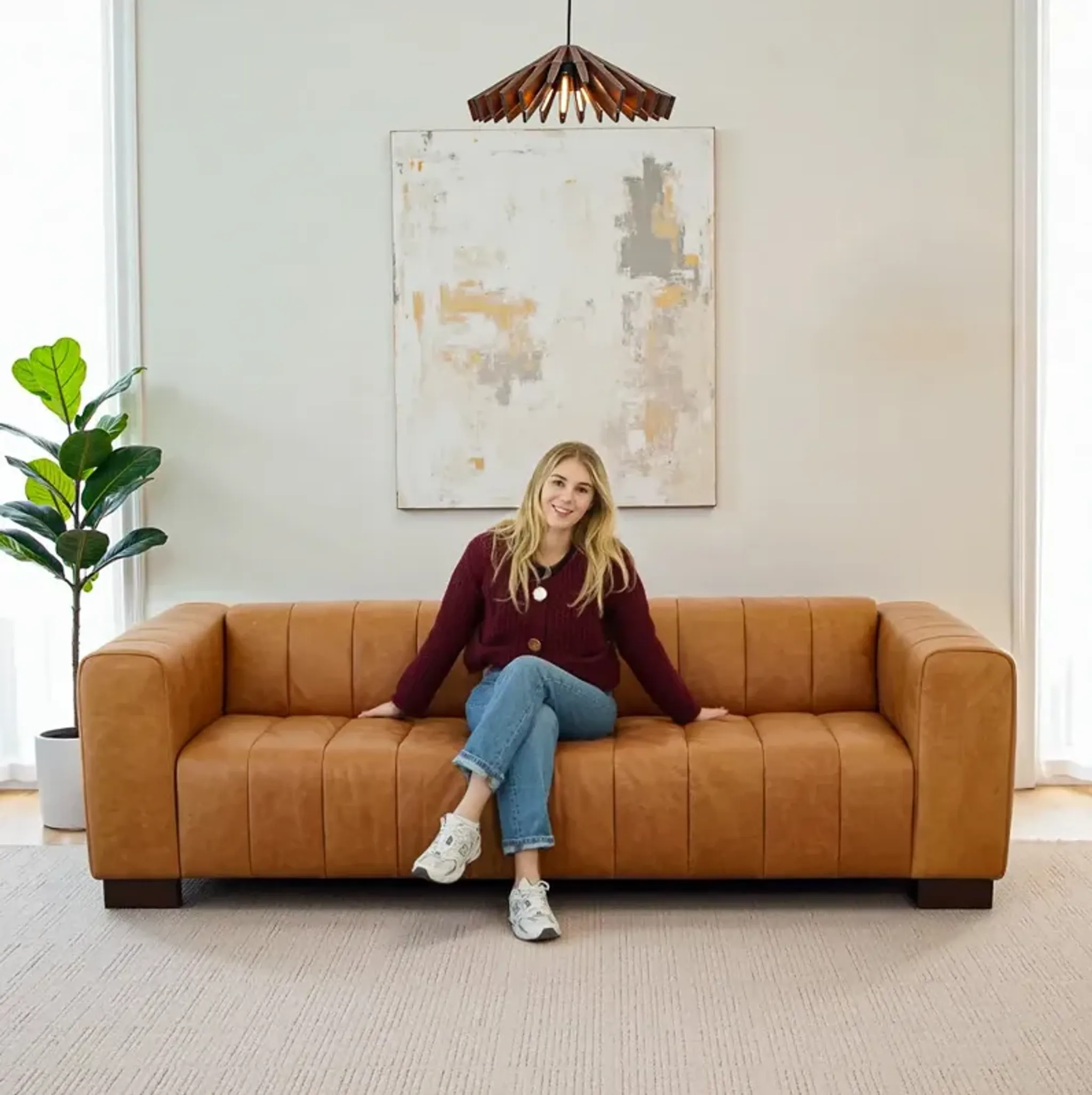 Colton Leather Sofa Waxy Tan Mid In Mod | Furniture.com