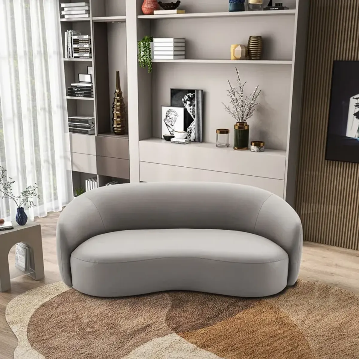 Vista Grey Leather Japandi Sofa