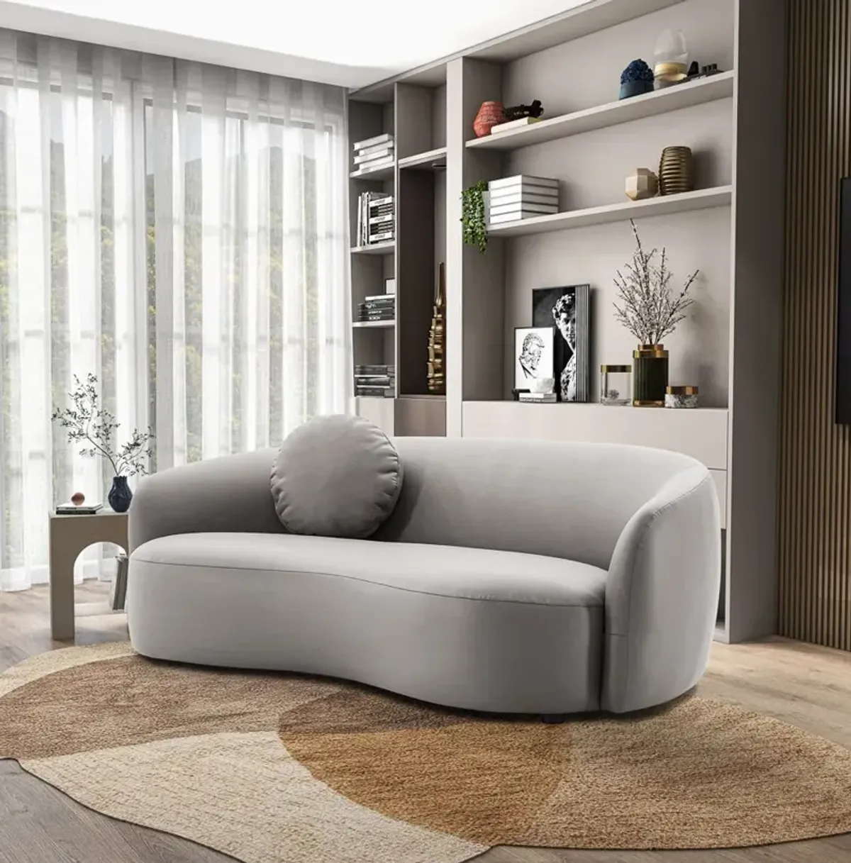 Vista Grey Leather Japandi Sofa