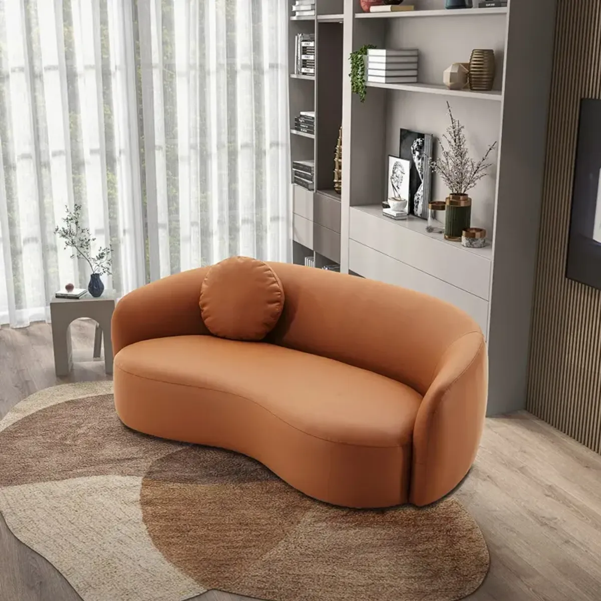 Vista Cognac Leather Japandi Sofa