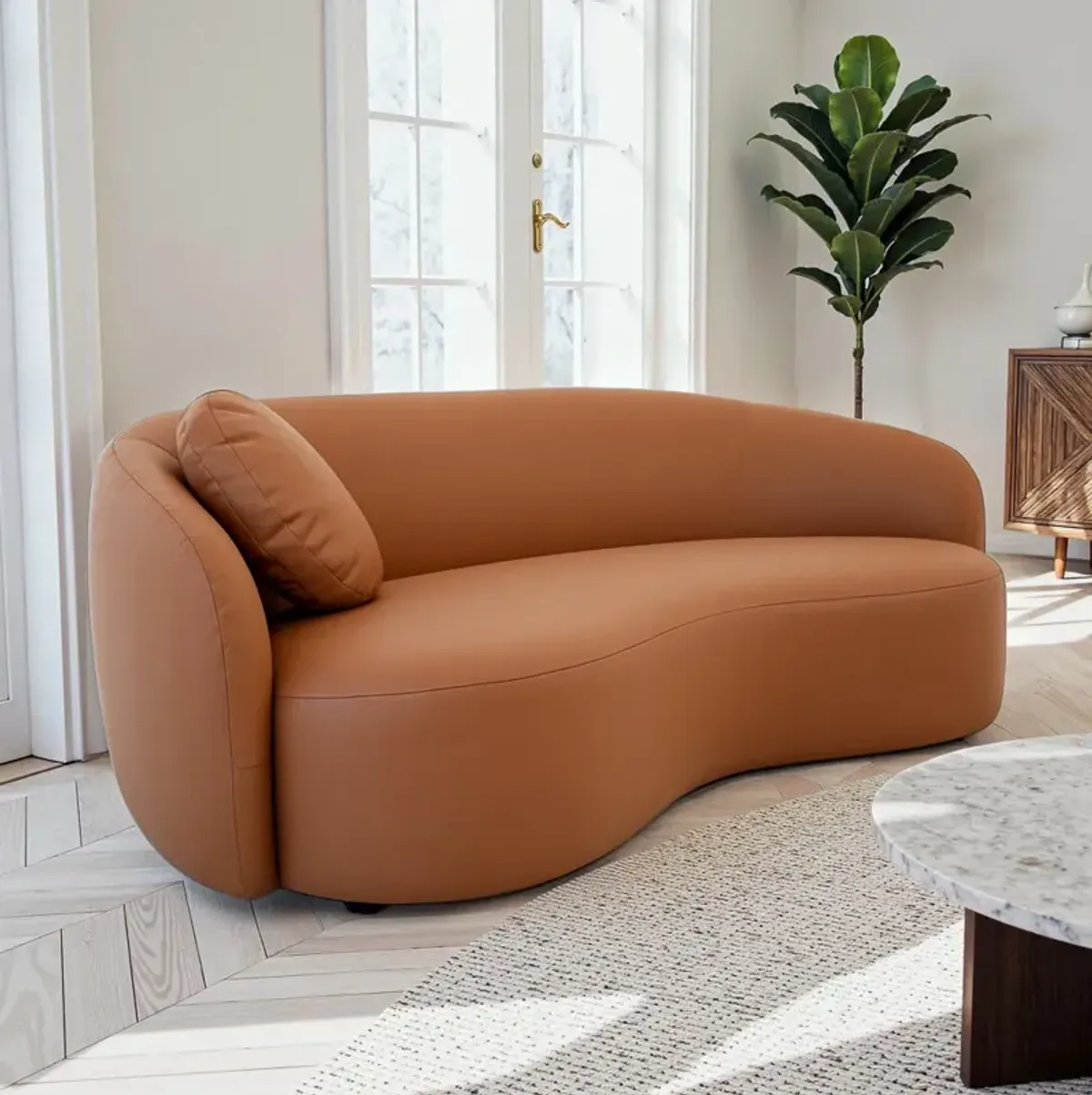 Vista Cognac Vegan Leather Japandi Sofa