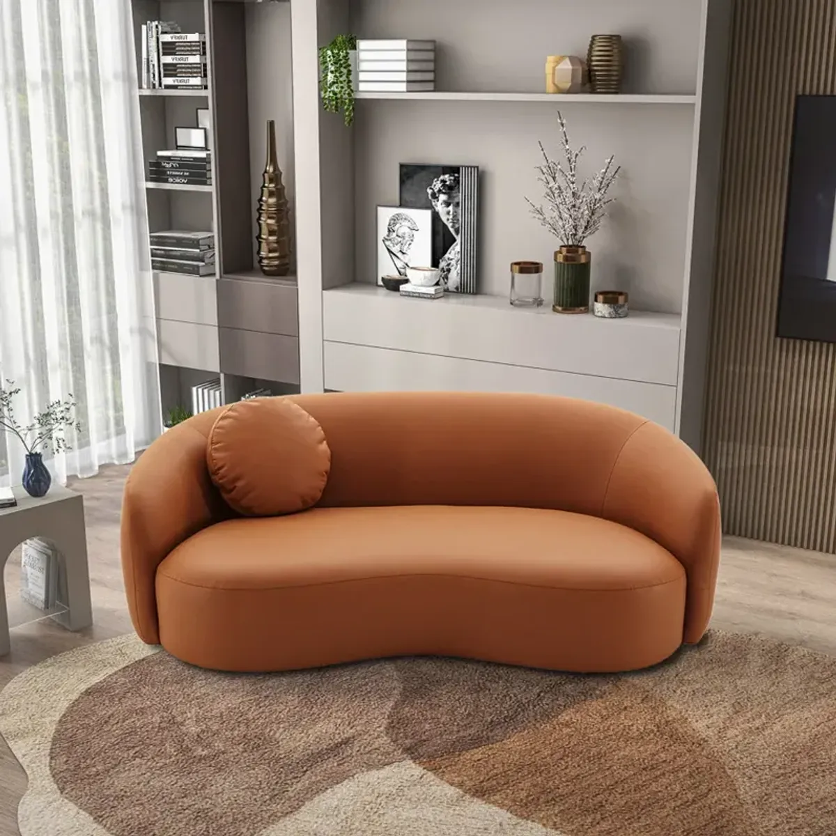 Vista Cognac Leather Japandi Sofa