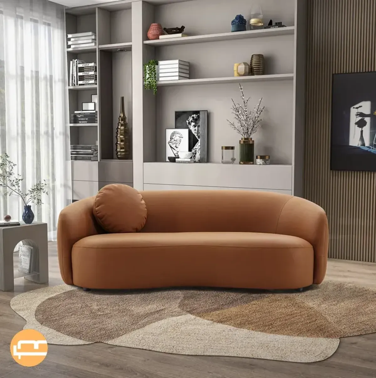 Vista Cognac Leather Japandi Sofa