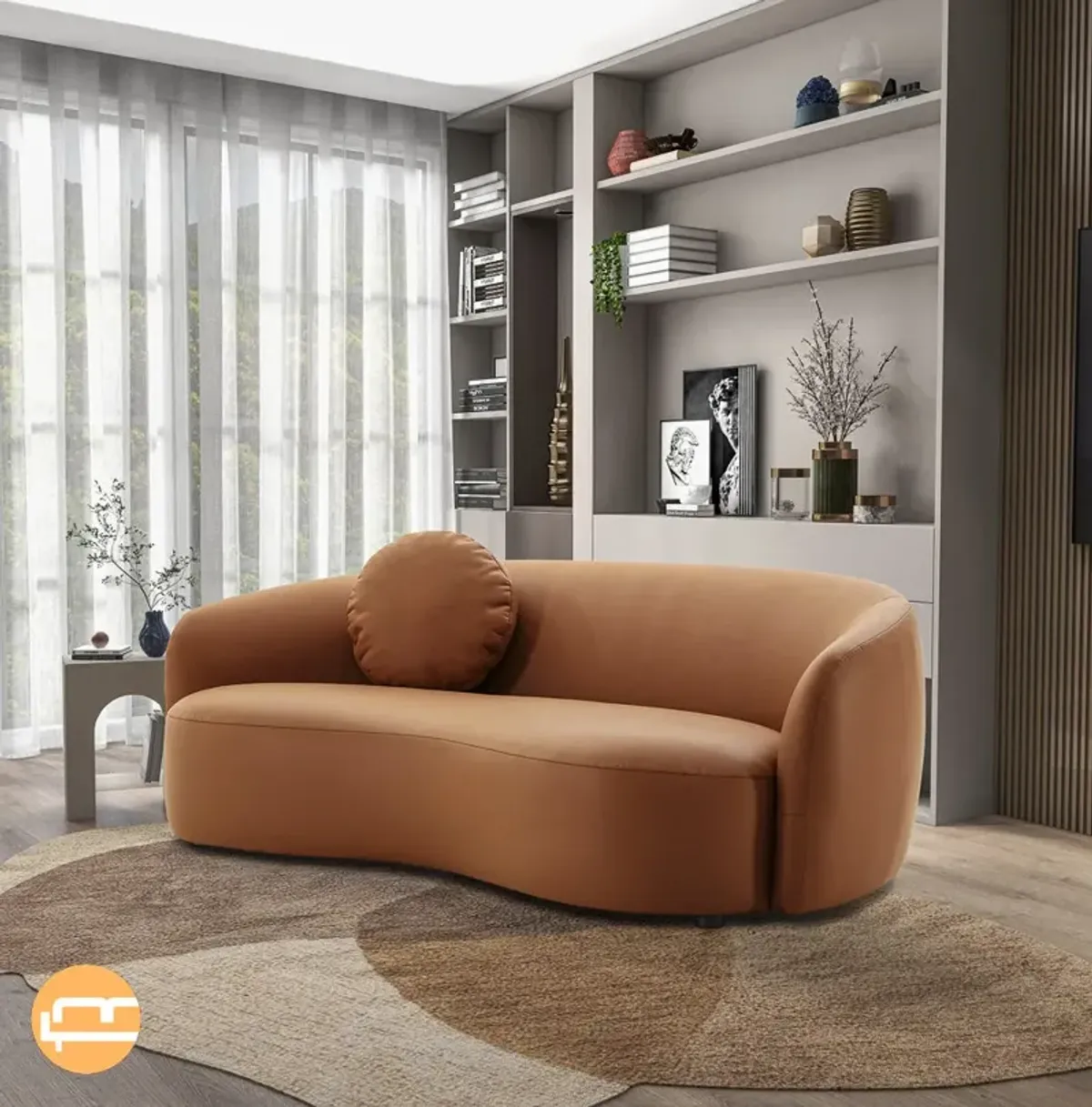 Vista Cognac Leather Japandi Sofa