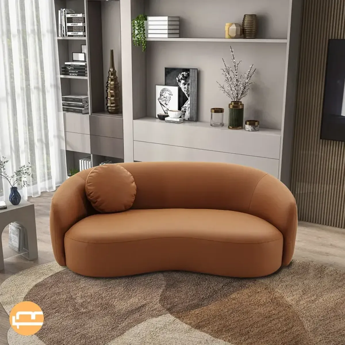 Vista Cognac Leather Japandi Sofa