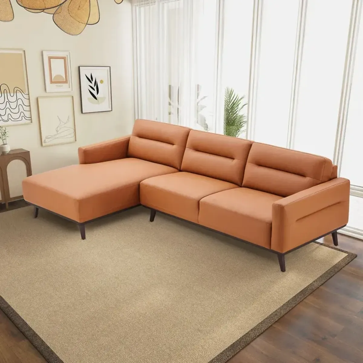 Baltic Sectional Left Cognac Leather Sofa