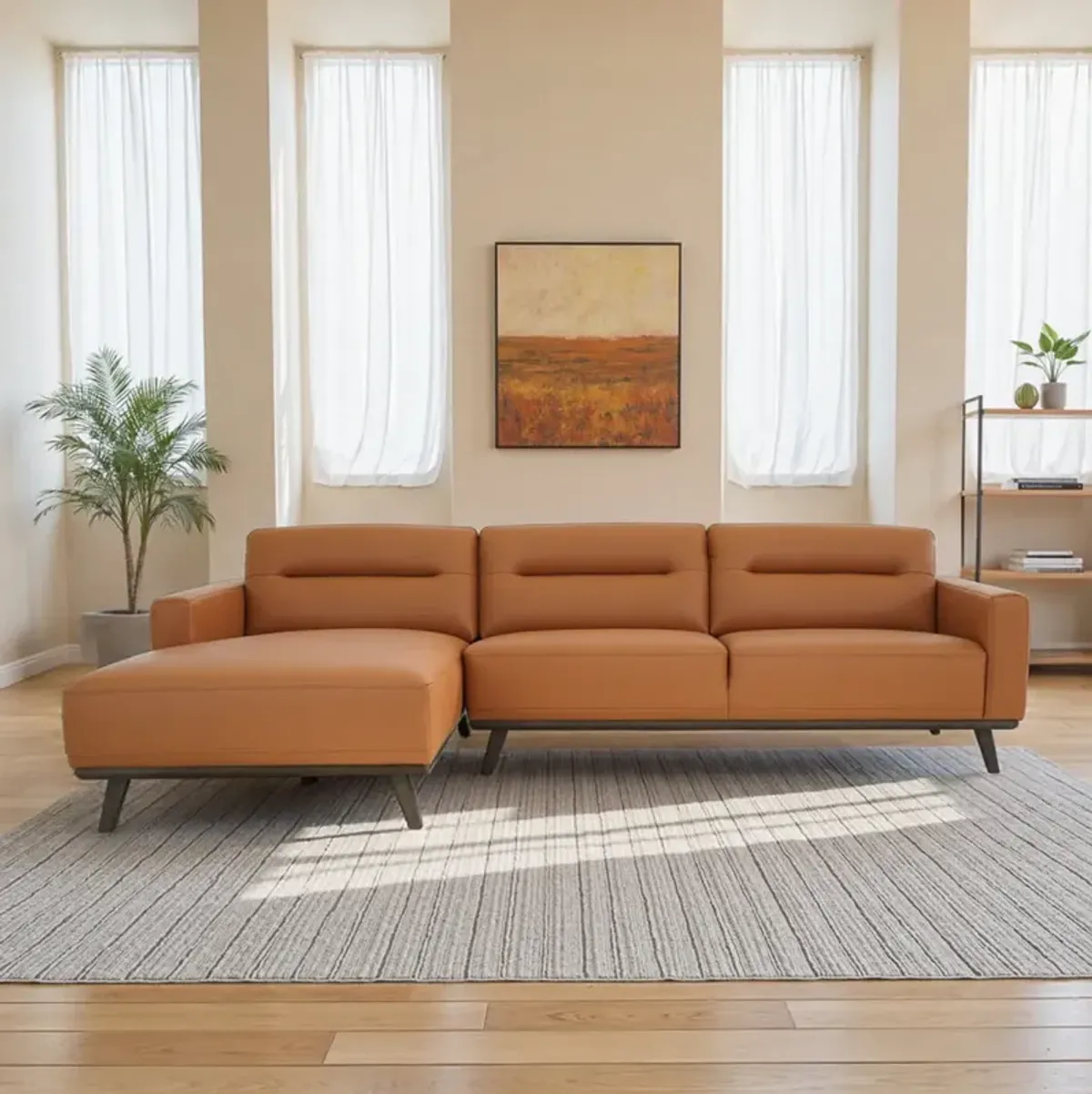 Baltic Sectional Left Cognac Leather Sofa