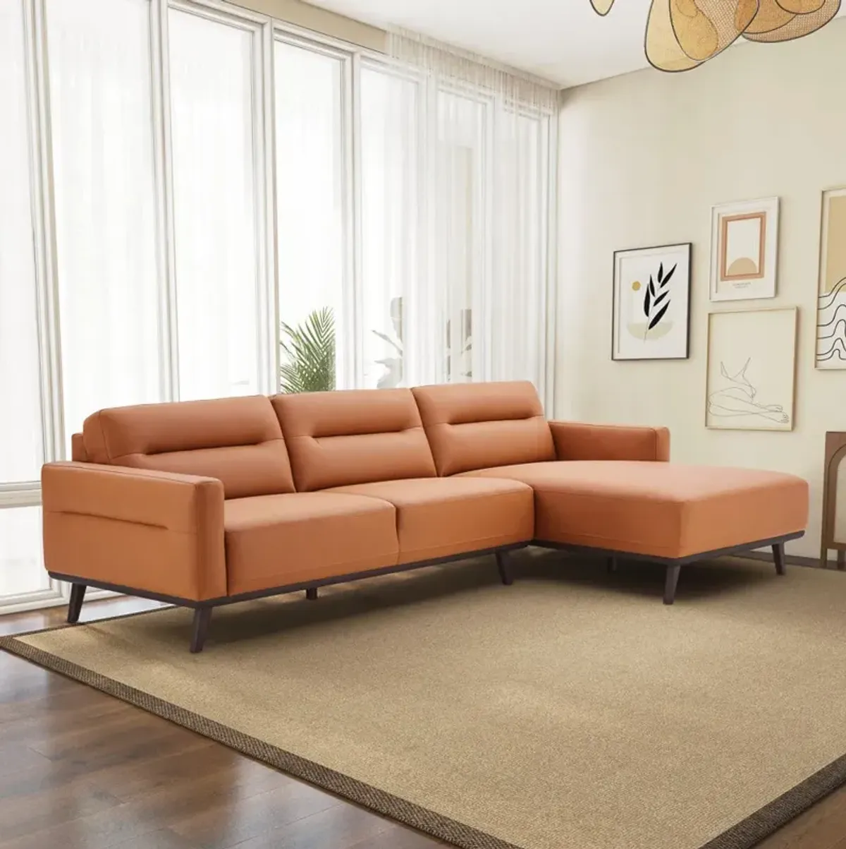 Baltic Sectional Right Cognac Leather Sofa