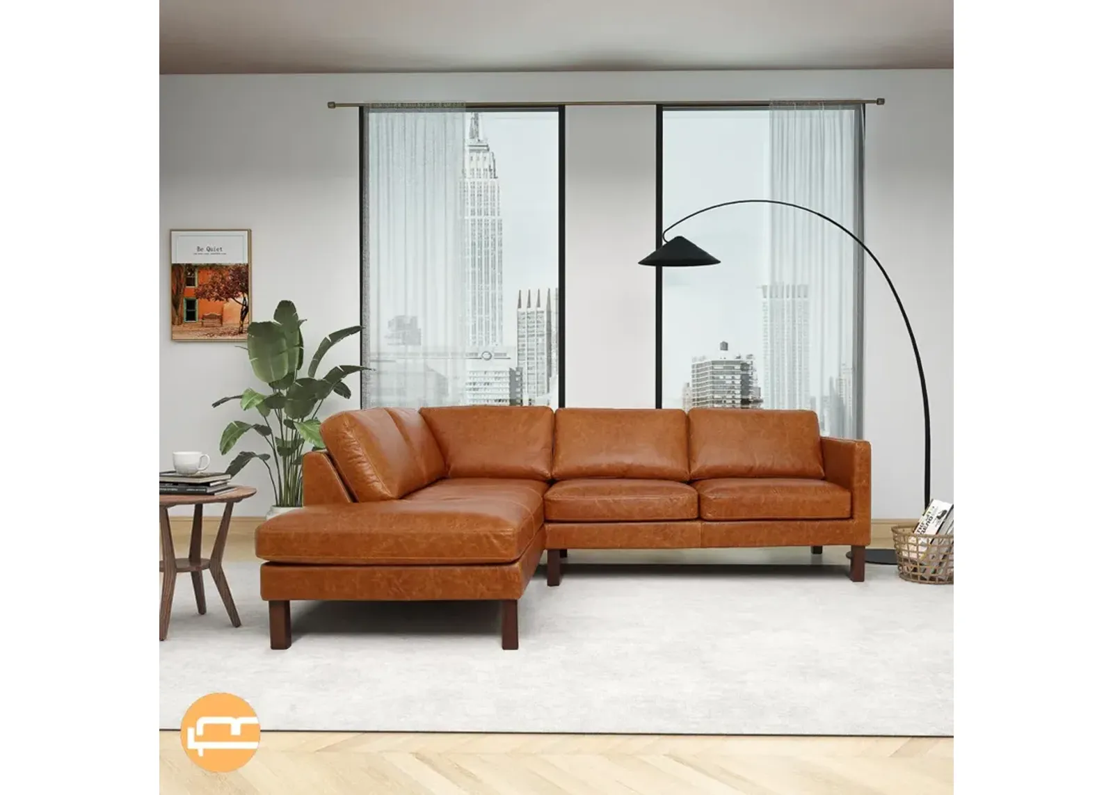 Hawthorne Sectional Left Leather Sofa - Waxy Cognac