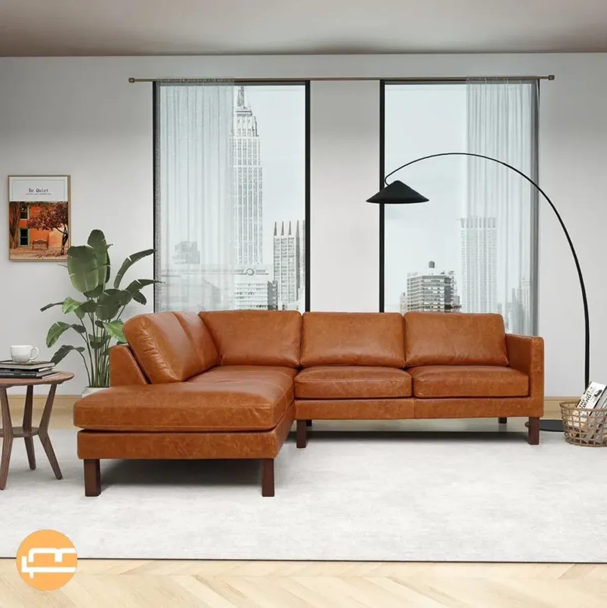 Hawthorne Sectional Left Leather Sofa - Waxy Cognac