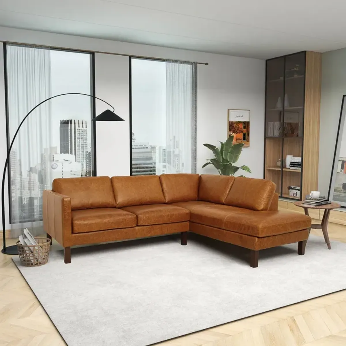 Hawthorne Sectional Right Leather Sofa - Waxy Cognac