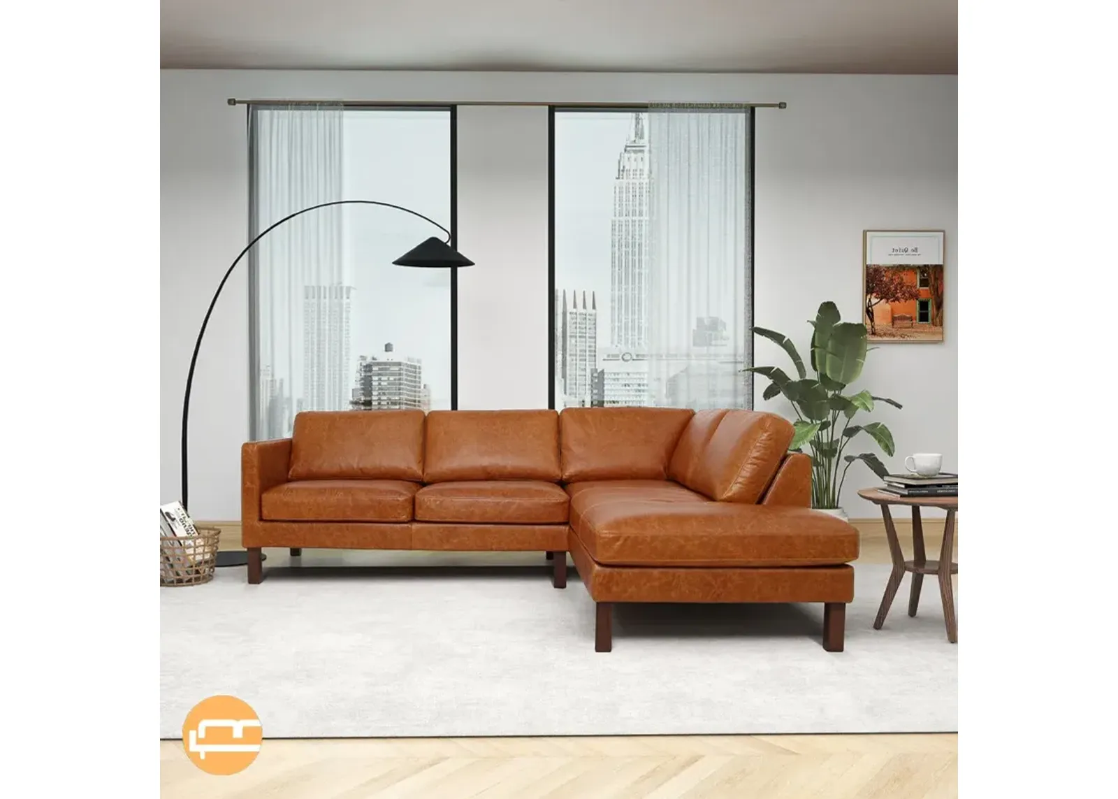 Hawthorne Sectional Right Leather Sofa - Waxy Cognac