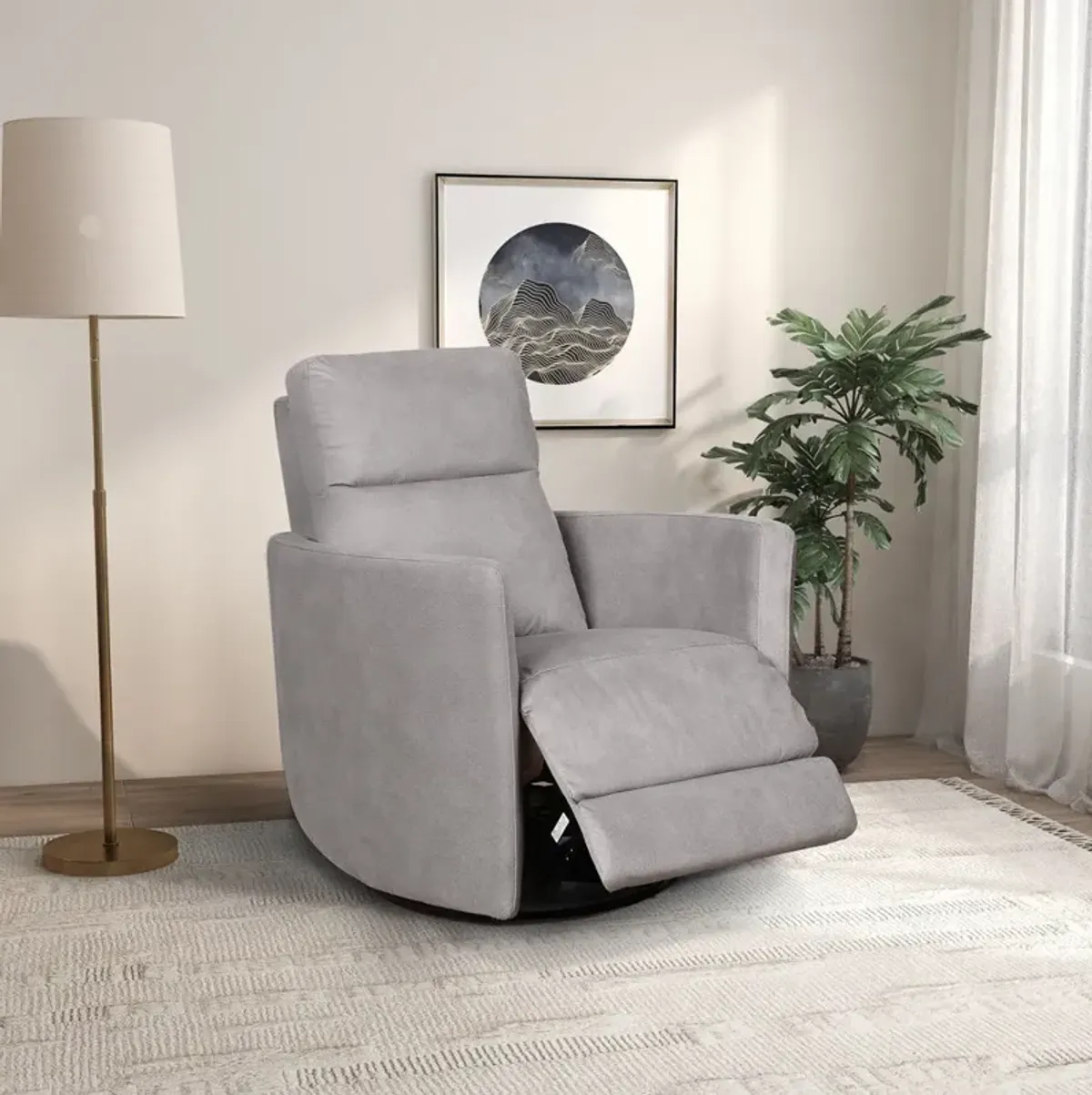 Wimberley Swivel Glider Recliner Chair - Light Grey Suede