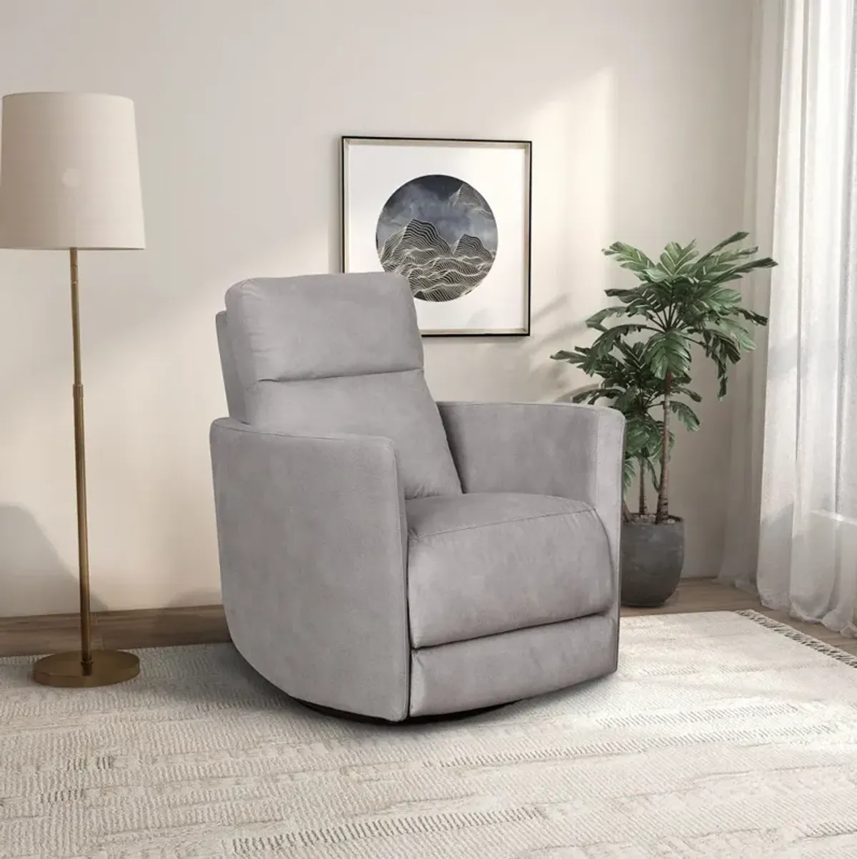 Wimberley Swivel Glider Recliner Chair - Light Grey Suede