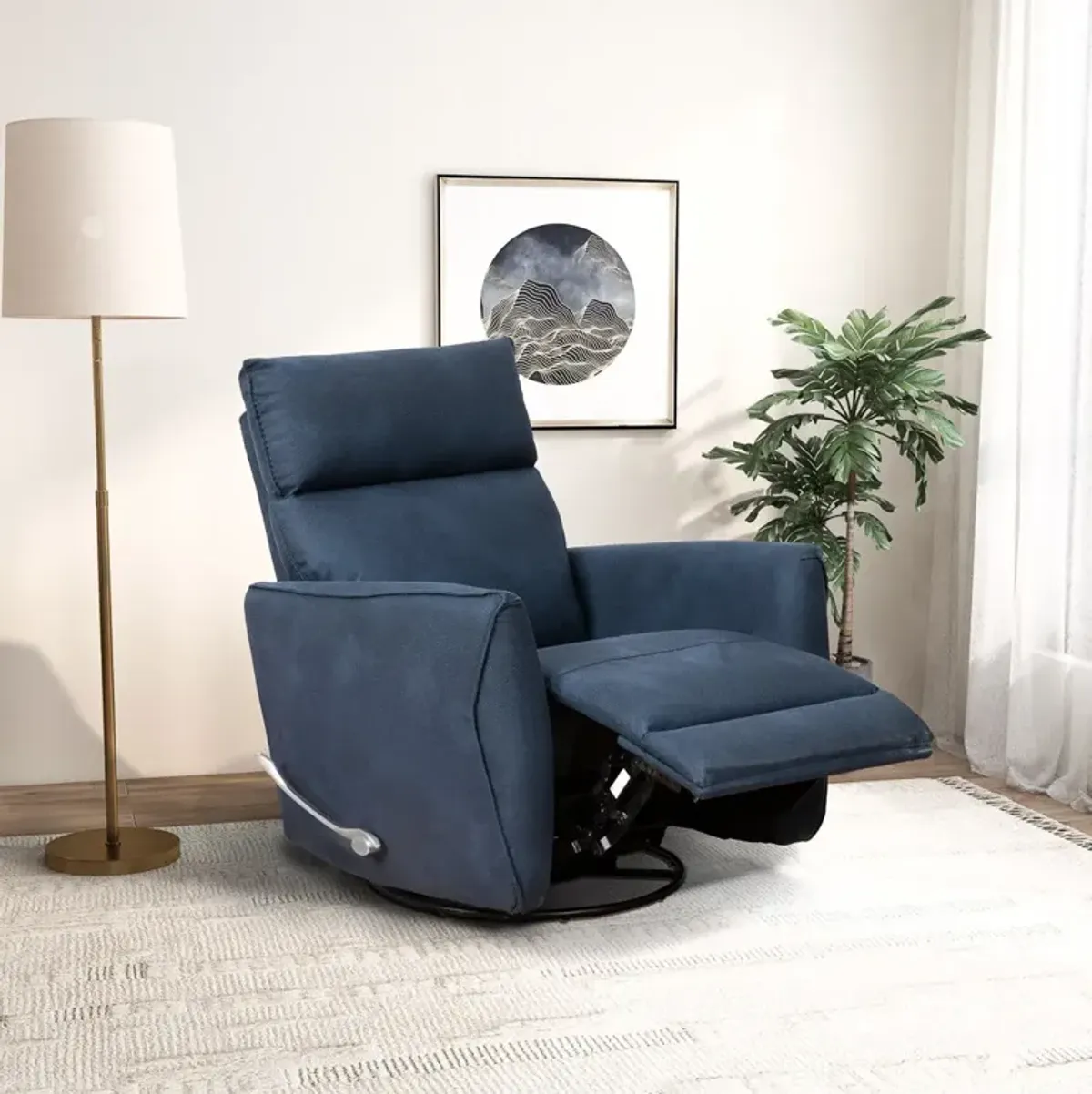 Bandera Swivel Glider Recliner Chair - Midnight Blue Suede