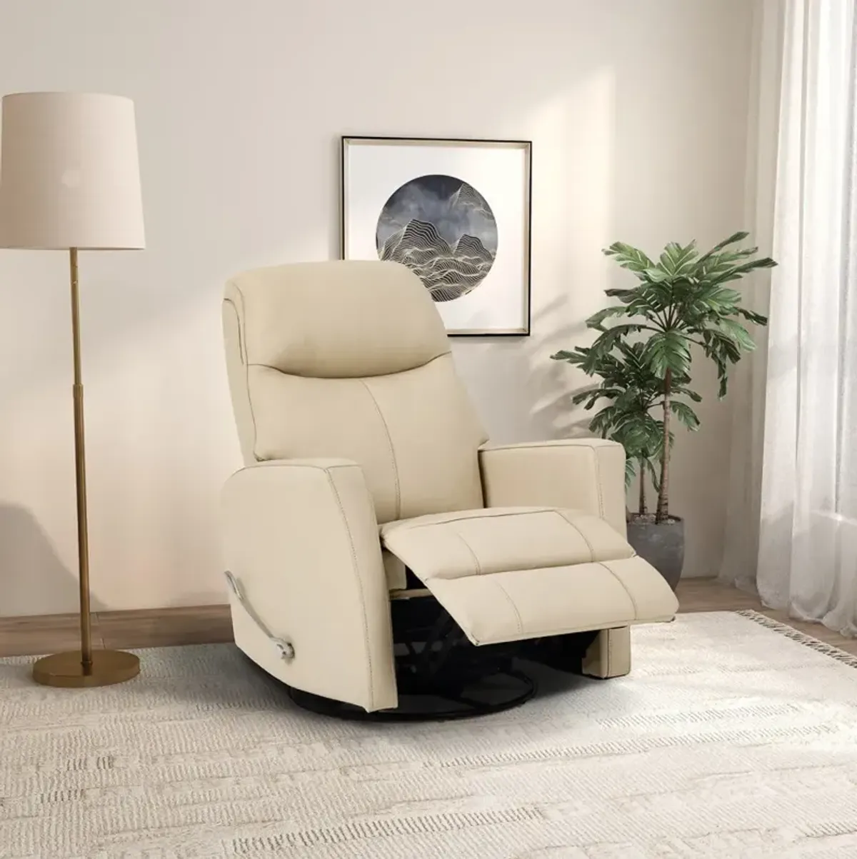 Brookfield Swivel Glider Recliner Chair - Ivory Leather