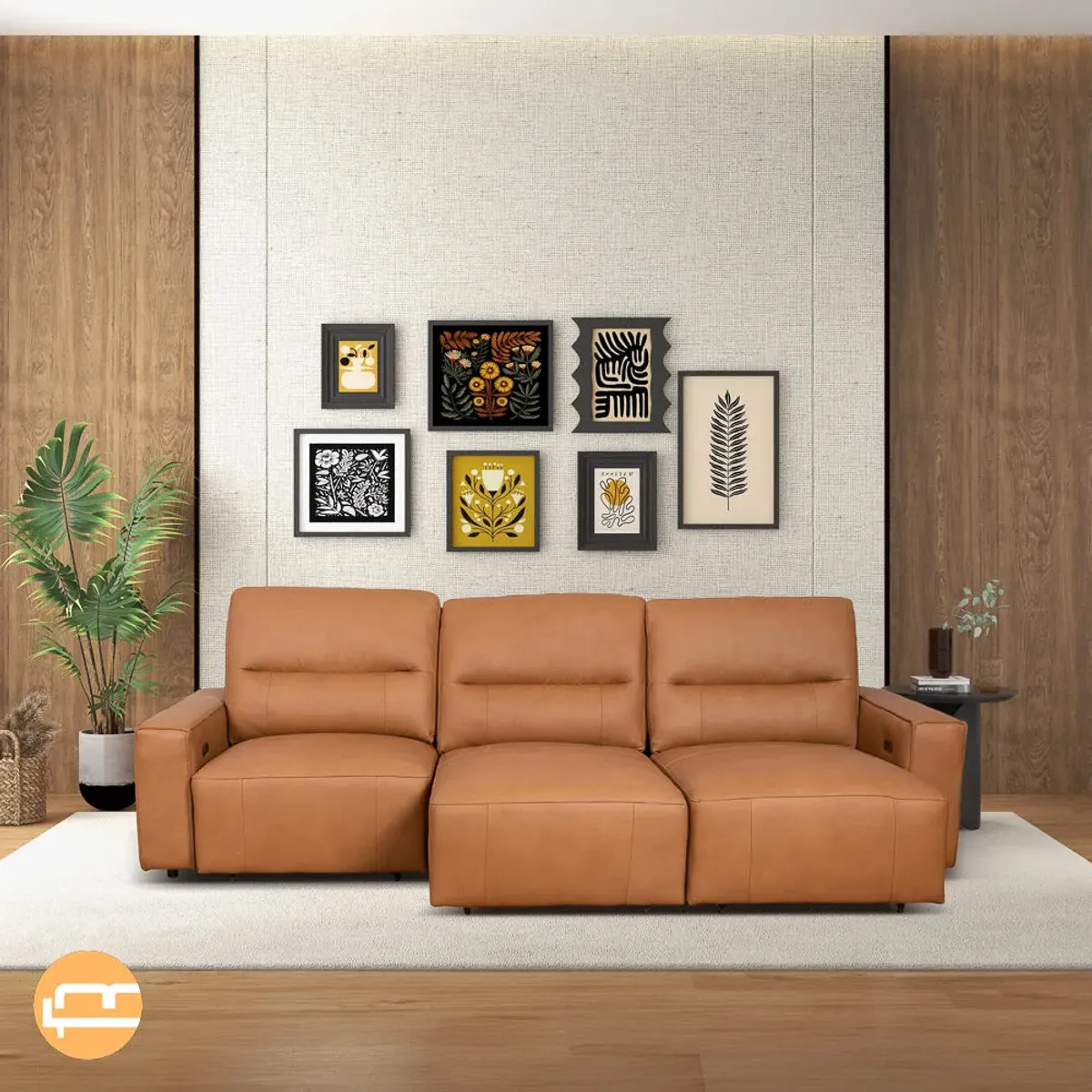 Eureka Triple PWR Slider Sofa - Cognac Leather