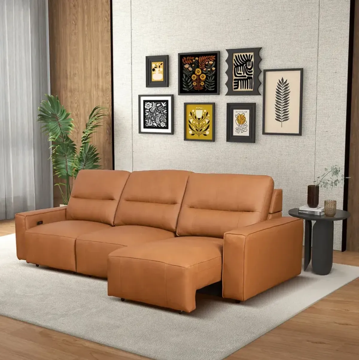 Eureka Triple PWR Slider Sofa - Cognac Leather