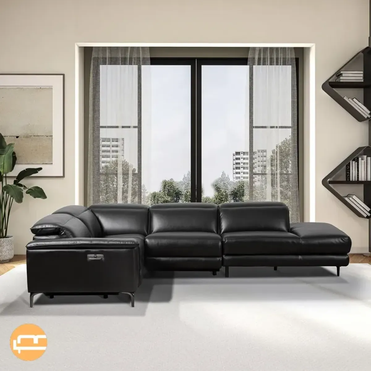 Heyworth Reclining Sectional Sofa - Black Vegan Leather