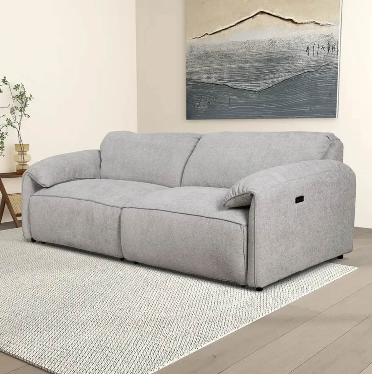 Morris Dual PWR Slider Sofa - Silver Chenille