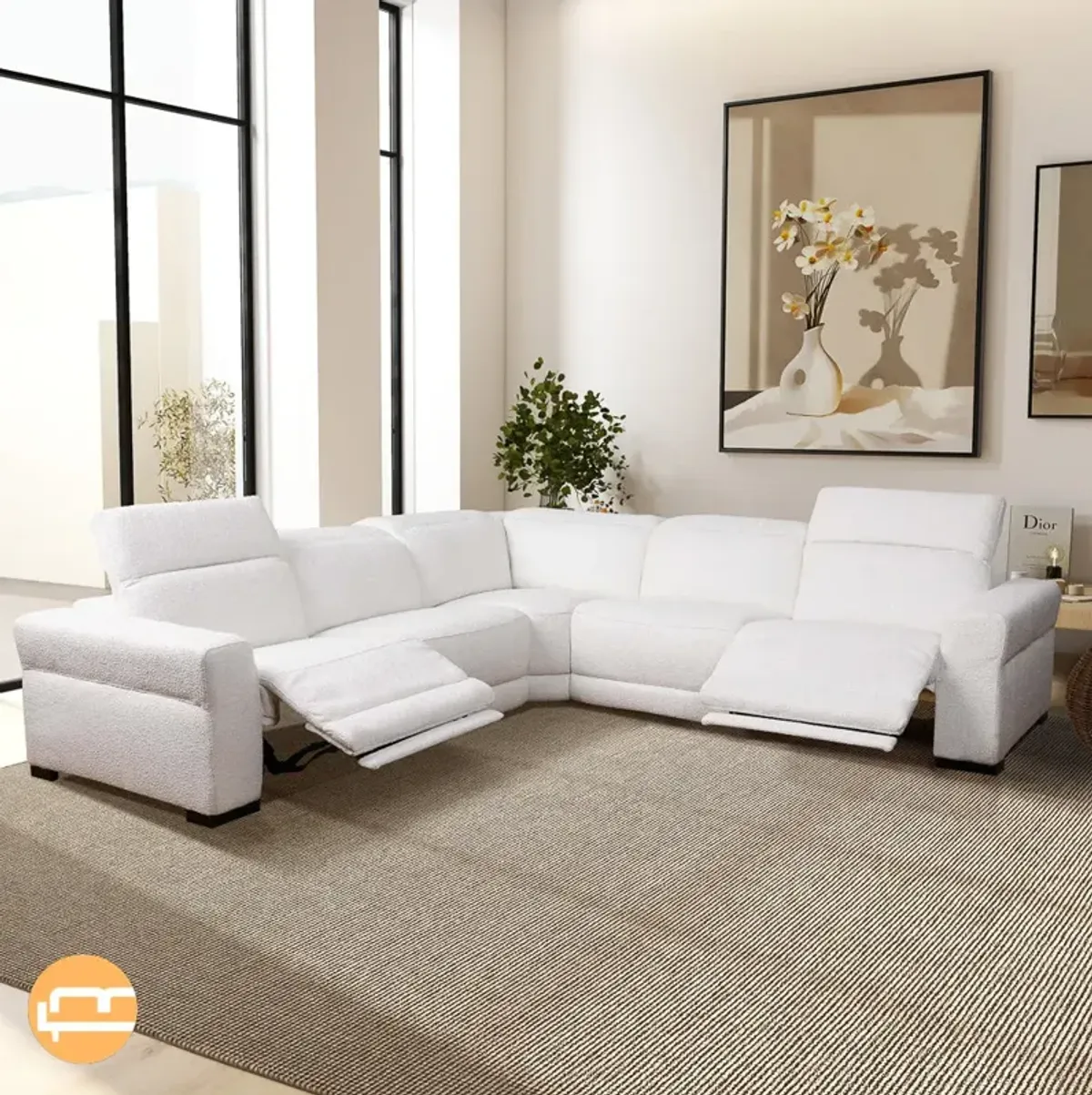 Bloomington Reclining Sectional Sofa - White Boucle