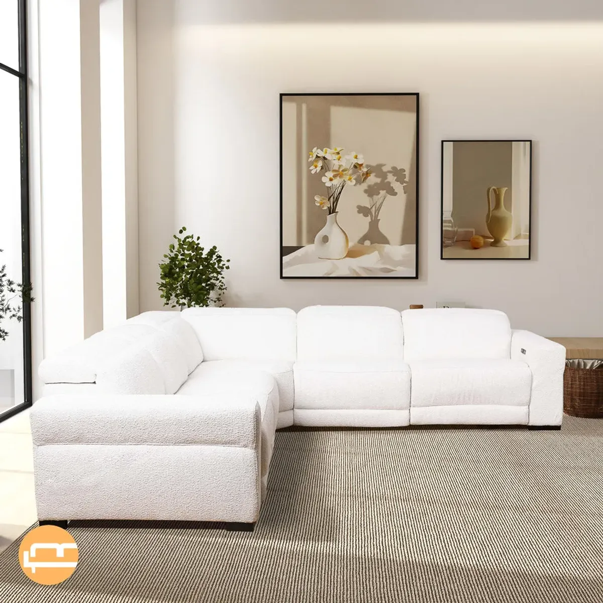 Bloomington Reclining Sectional Sofa - White Boucle