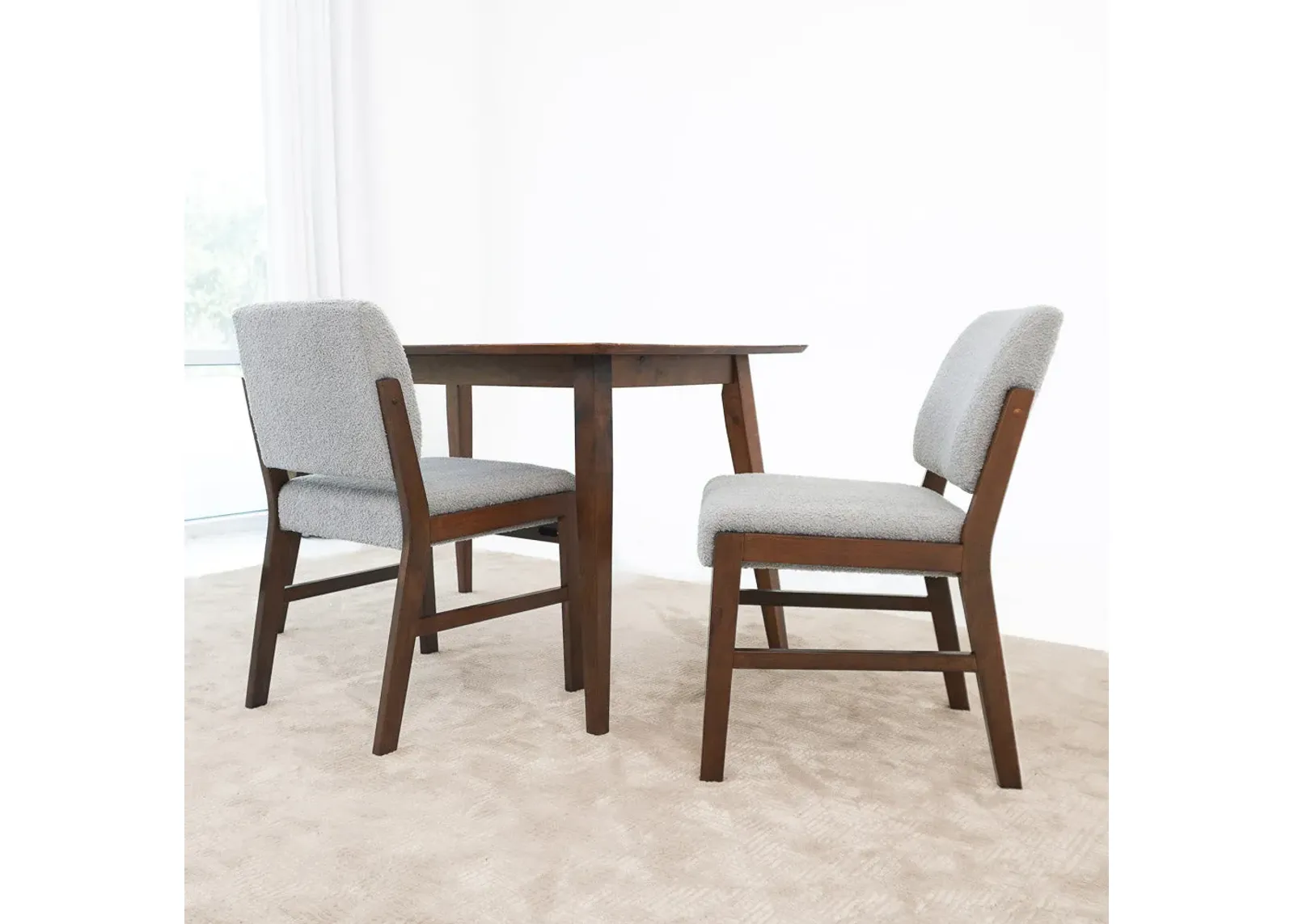 Bernard Dining Chair Set of 2 - Light Grey Boucle