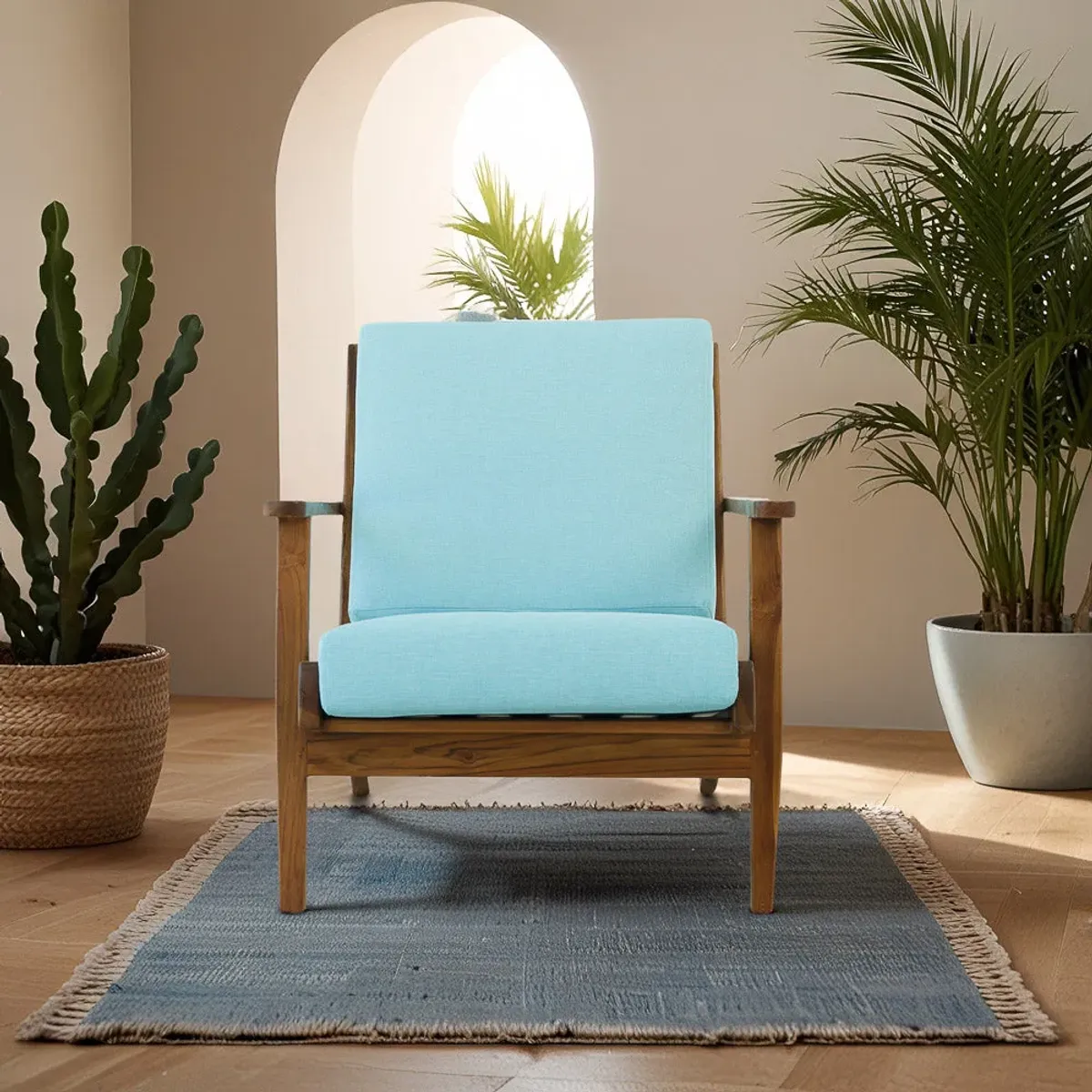 Kyle Linen Lounge Chair - Sky Blue