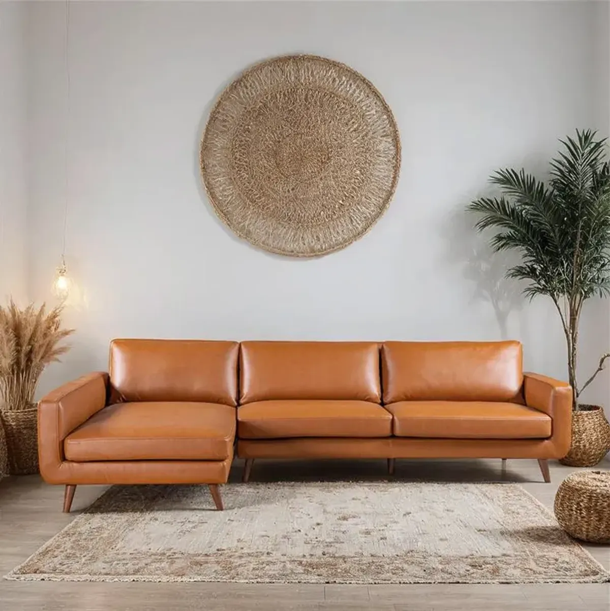 Bellaire Sectional Left - Cognac Vegan Leather