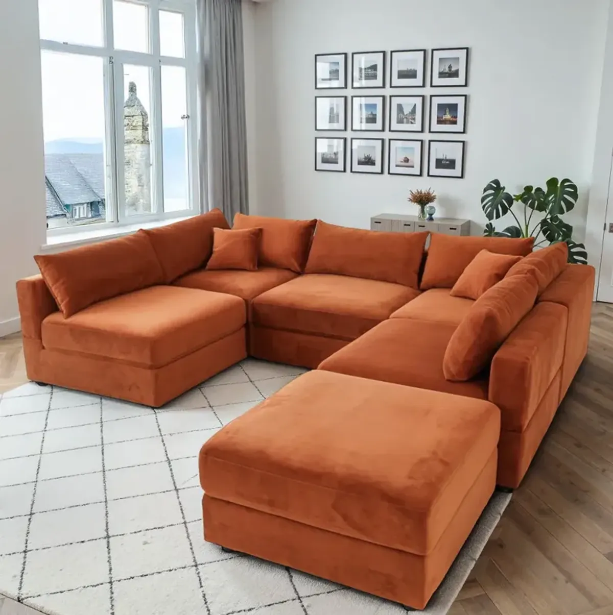Eliot Burnt Orange Velvet Modular Sofa