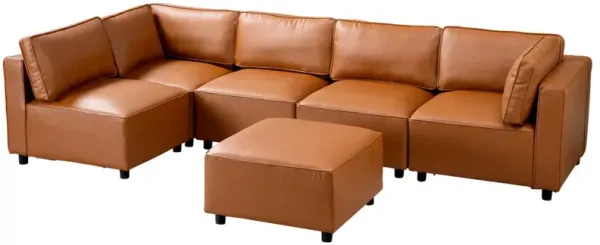 Avery Cognac Vegan Leather Modular Sofa