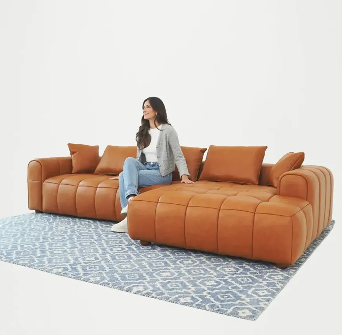 Luca Sectional Right - Cognac Leather