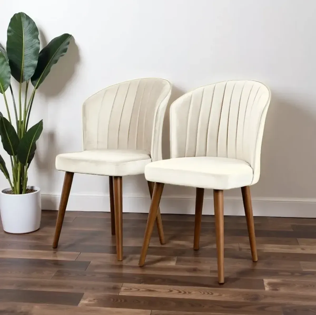 Calvin Dining Chair Set Of 2 - Beige Velvet