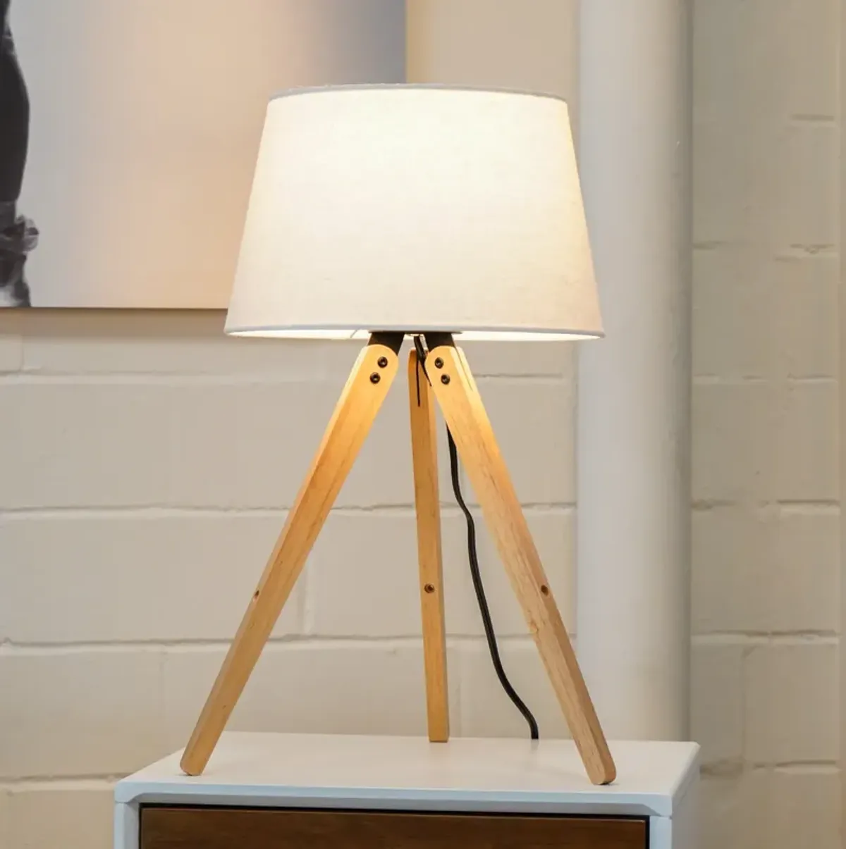 Lyra Three Legged Wooden Bar Table Lamp - Natural - Black